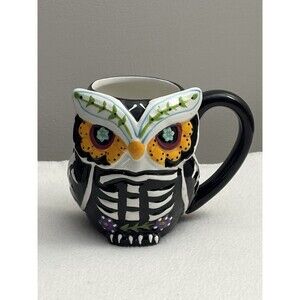 Eli + Ana Owl Mug 20 Oz Day Of The Dead Sugar Skull Halloween Skeleton 3D